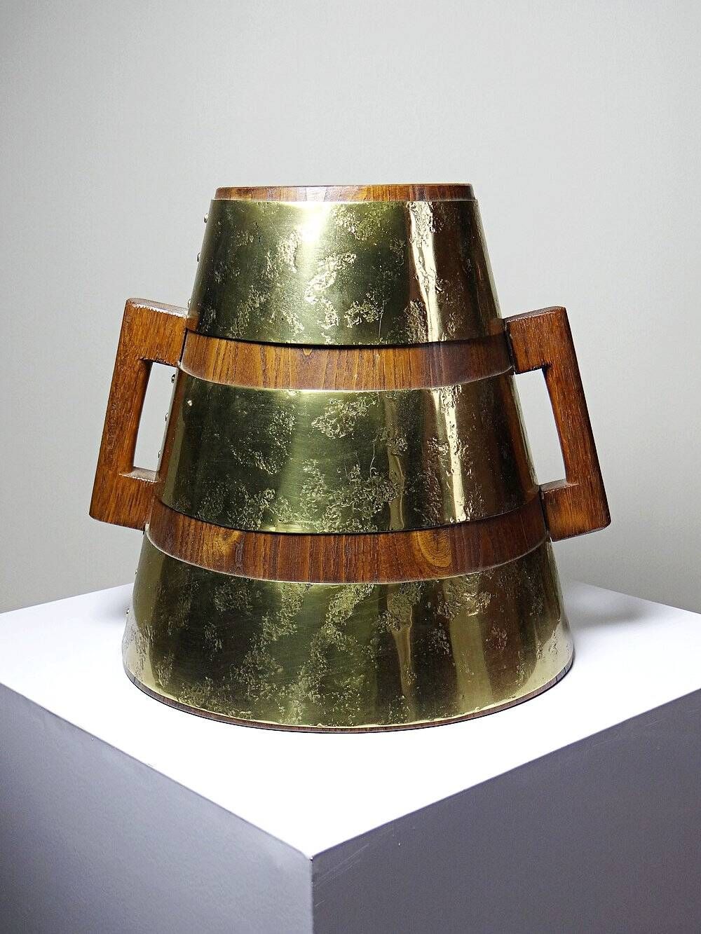 Large handcrafted wooden and brass via ferrata, traditional vintage style