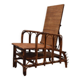 Rare Vintage Bauhaus Rattan & Bamboo Chair with Ottoman by Erich Dieckmann