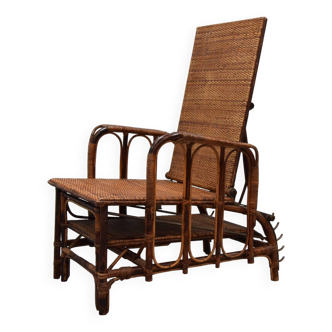 Rare Vintage Bauhaus Rattan & Bamboo Chair with Ottoman by Erich Dieckmann