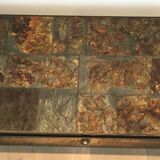 Rare coffee table in steel and wrought iron with a top made of lava stones