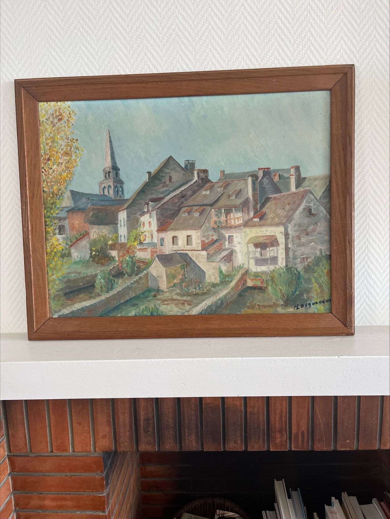 Painting on wood of a countryside village, Creuse