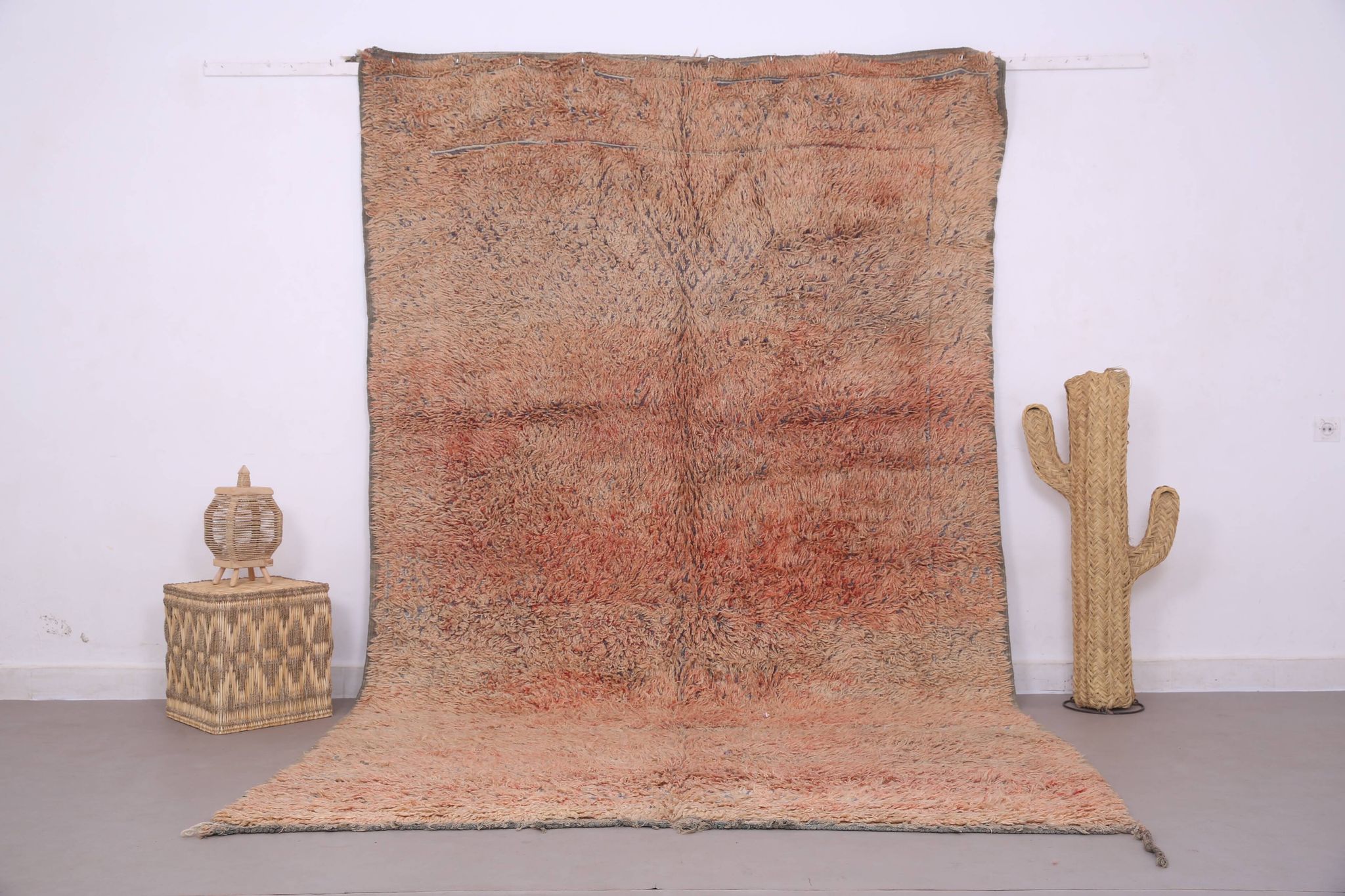 Peach Vintage Moroccan Rug 203 x 331 cm, Berber Shag Rug, Handmade Boho Rug