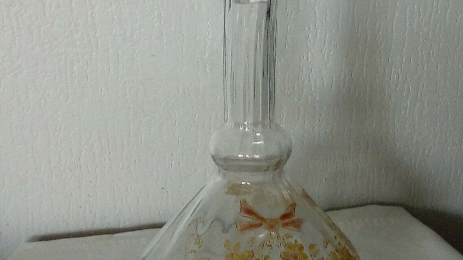 Glass carafe with enamel, enamelled fat, Art Nouveau period.