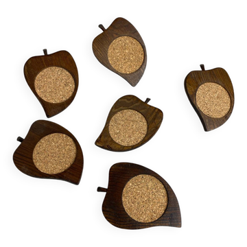 Pear slice coasters in cork and wood