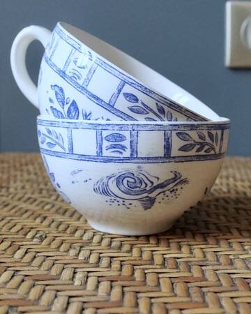 Set of 2 Gien breakfast cups/bowls – Blue Bird decor