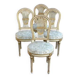 Suite Of Four Louis XVI Style Hot Air Balloon Chairs - Lacquered And Gilded Wood
