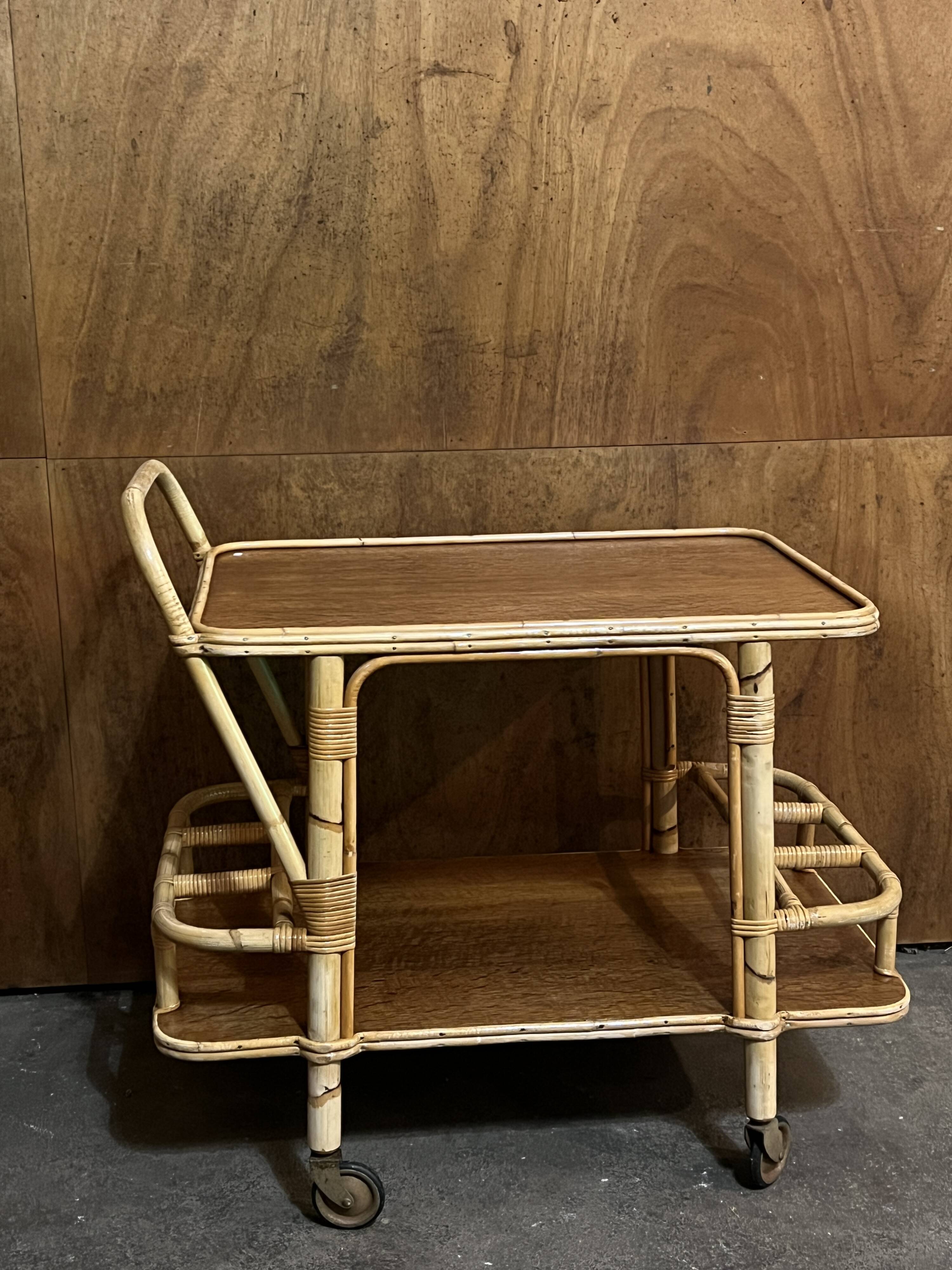 Bamboo serving trolley