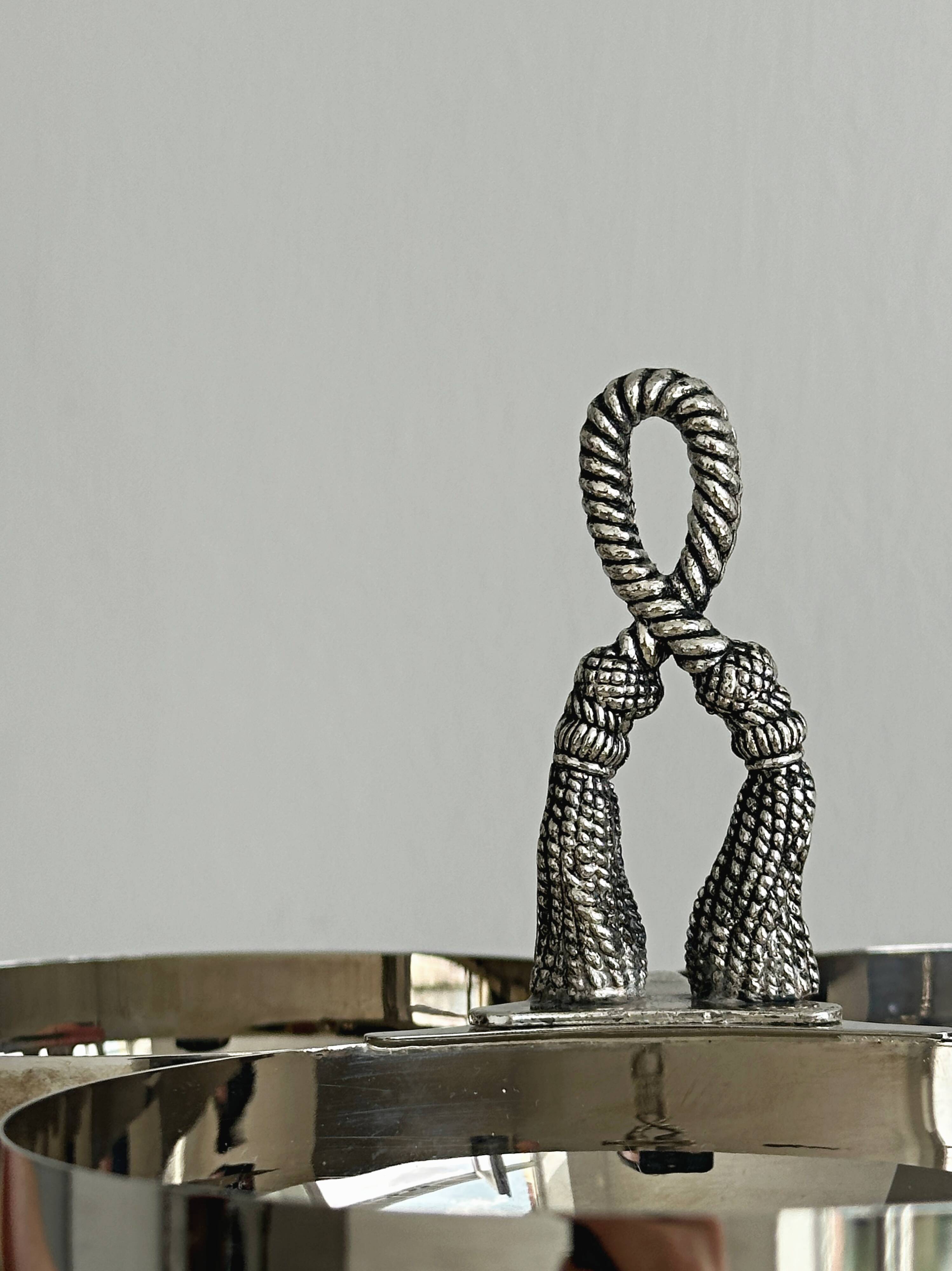 Silver stainless steel three-part serving platter