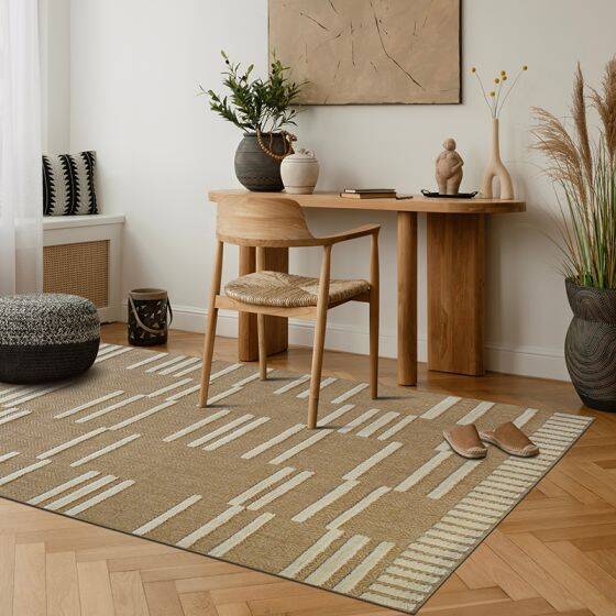 Beige jute rug with white relief 190x290 cm