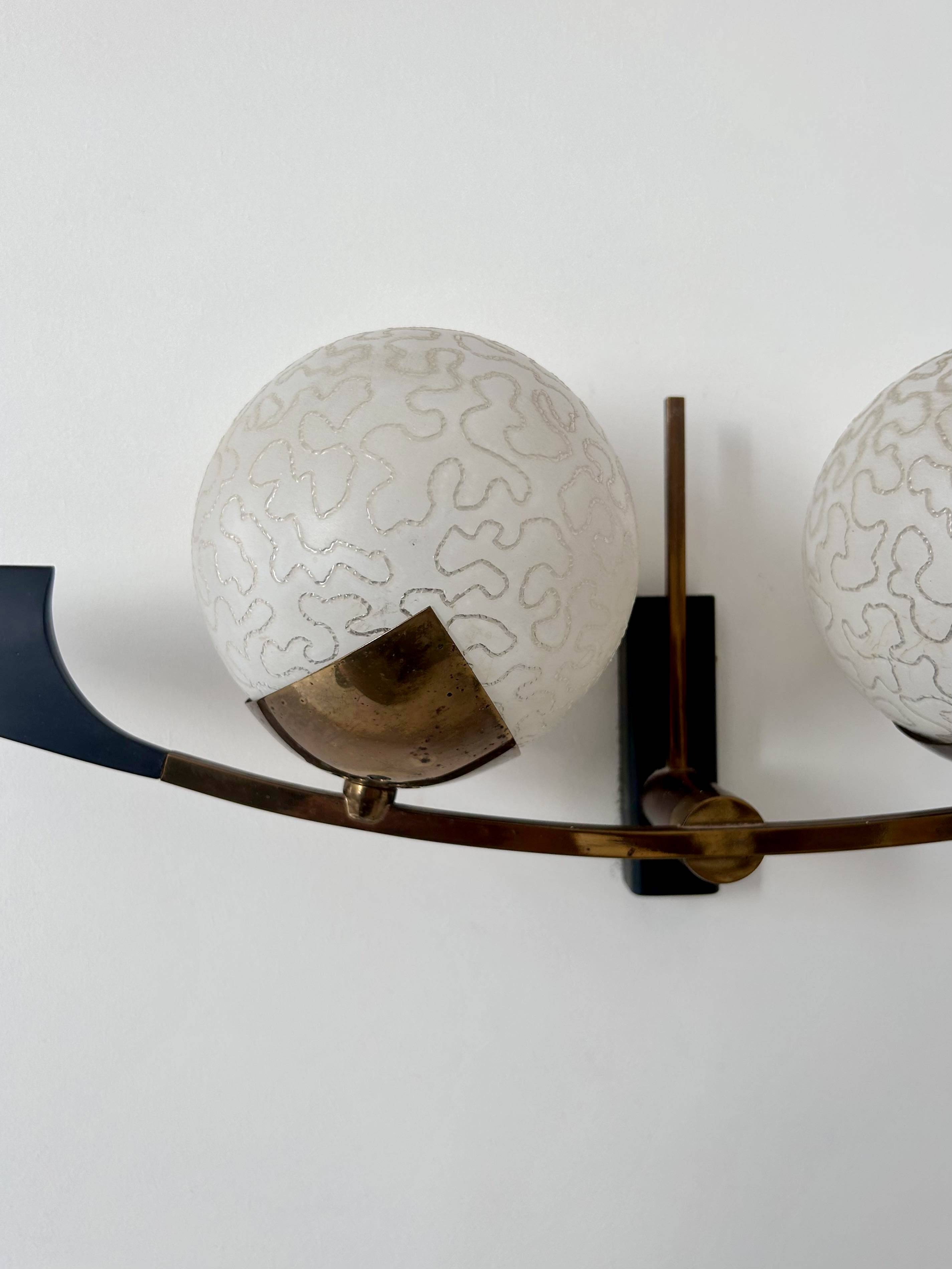 Vintage brass and opaline wall lamp, Arlus, France 1960s