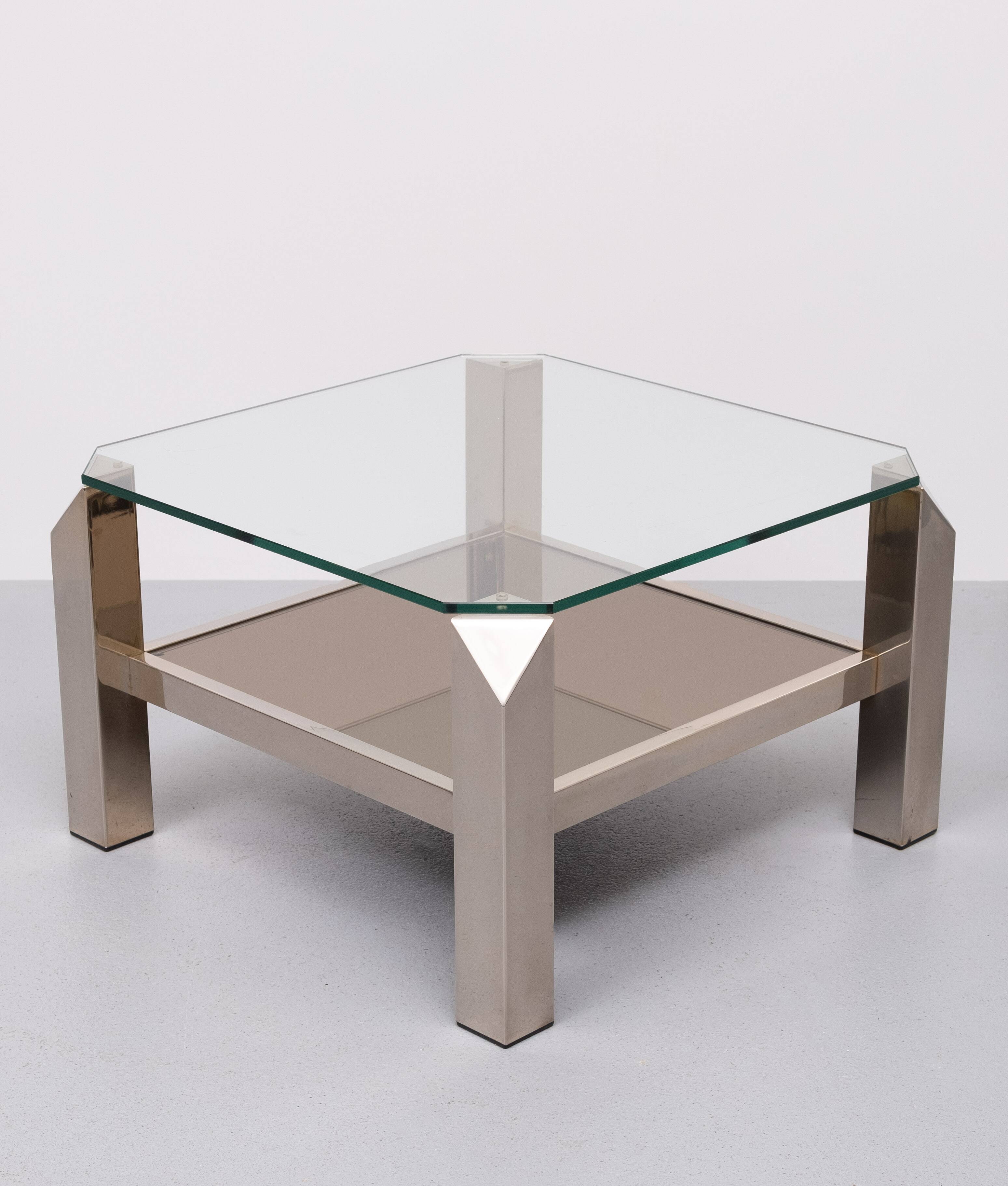 Mid century Modern Square Chrome & Glass Coffee Table by Belgo chrome, 1970s