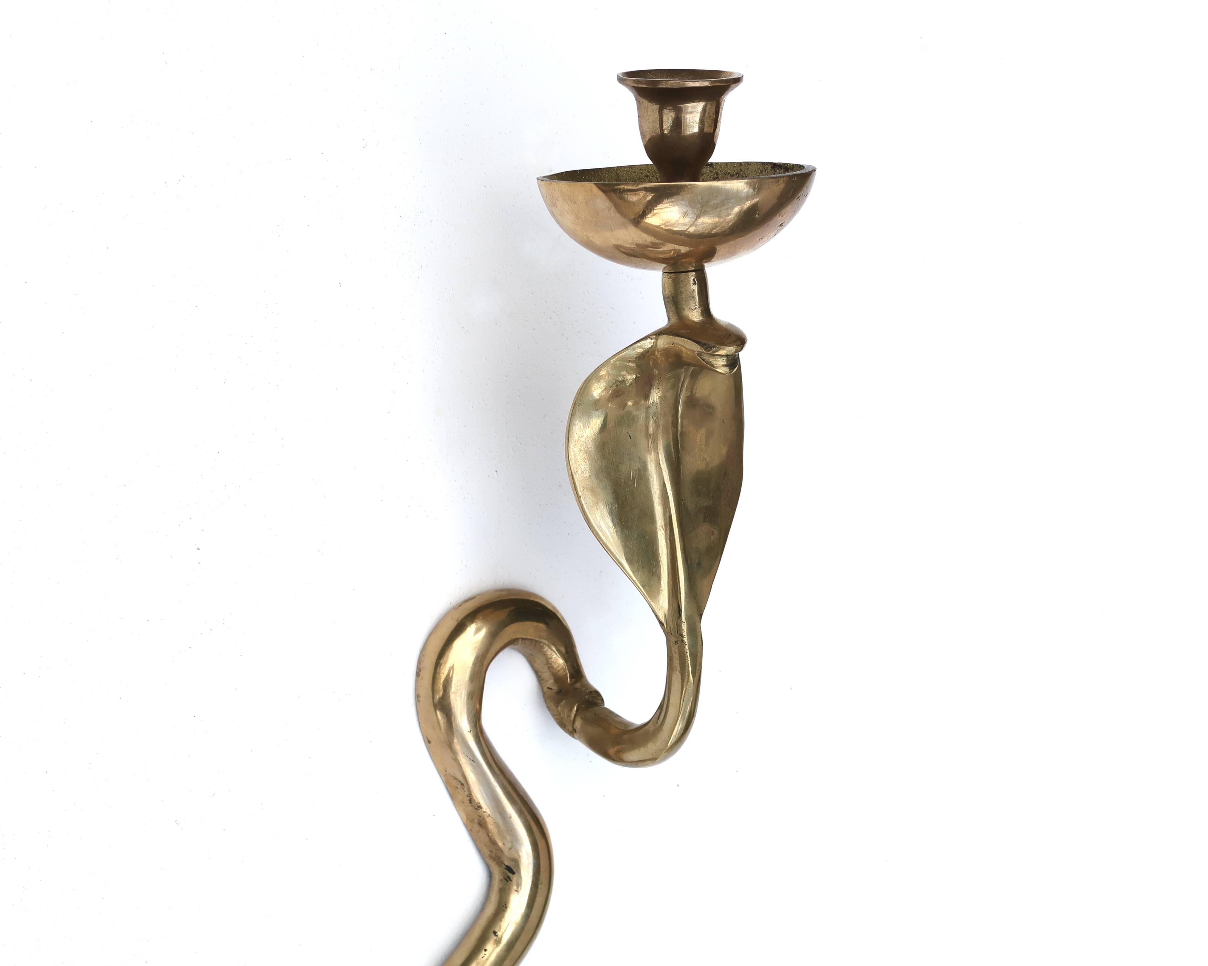 Large Brass Cobra Wall Candle Holder, 1970s