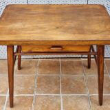 Vintage wooden school desk and chair set, Baumann, 1950s-60s