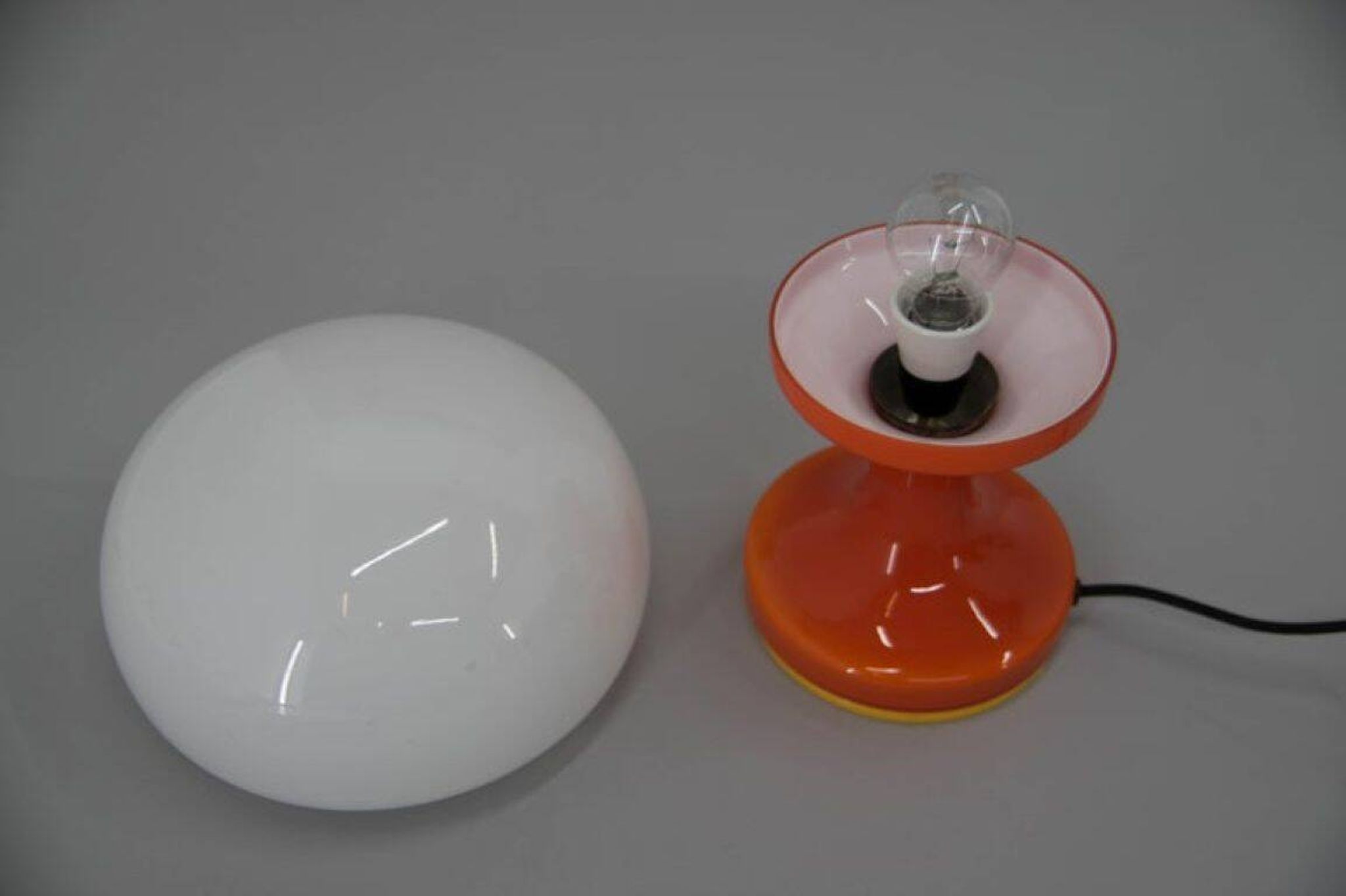 Space Age Orange and White Glass Mushroom Table Lamp by Valašské Meziříčí,