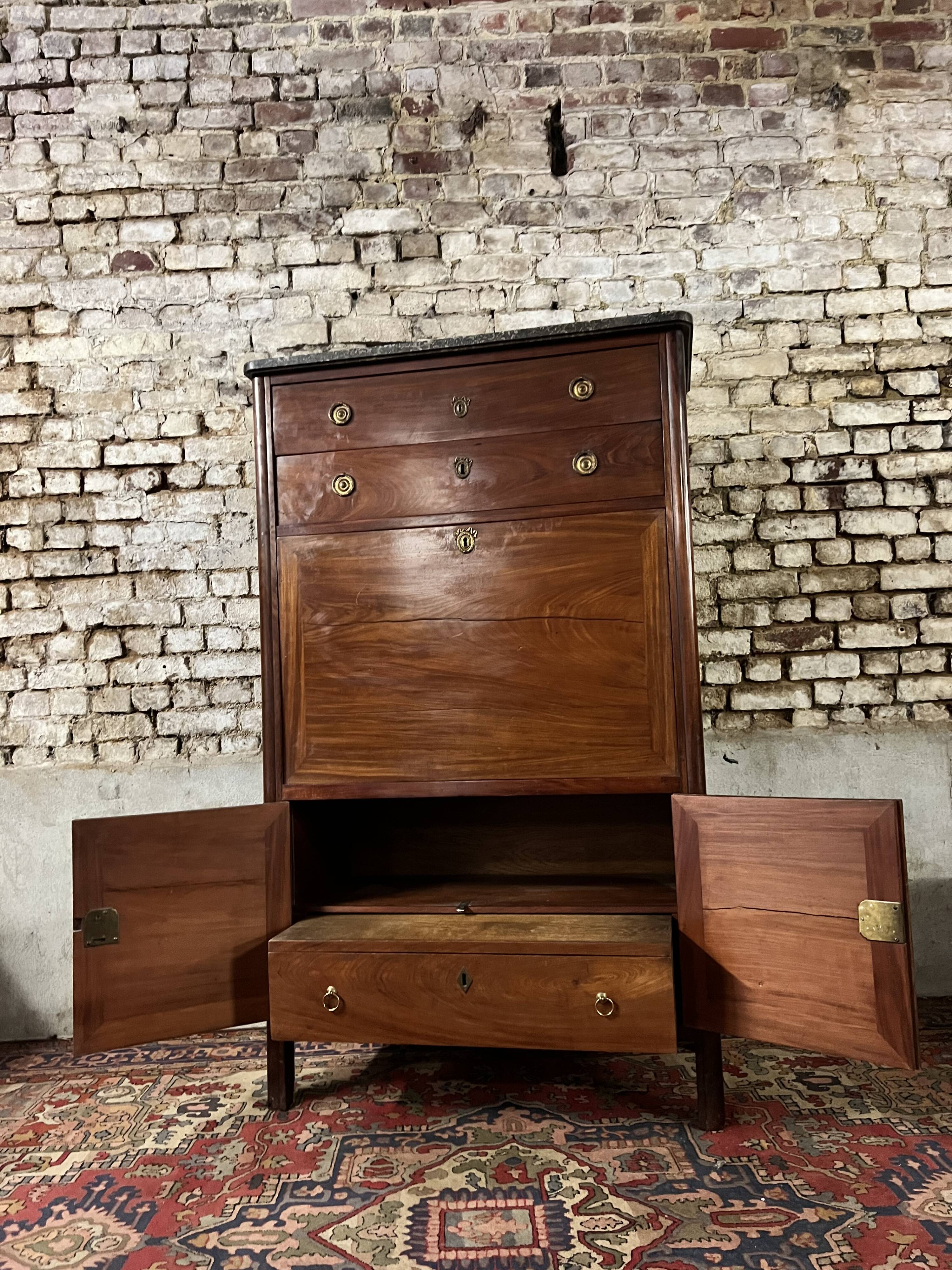 Secretary In Mahogany Louis XVI XVIII Eme Century