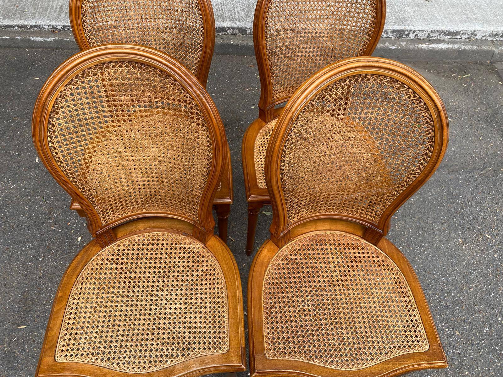 4 caned Louis XVI medallion dining chairs from the 1960s.