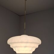 Napako Midcentury Modern Pendant Lamp in Opaline Glass and Brass, Czechoslovakia