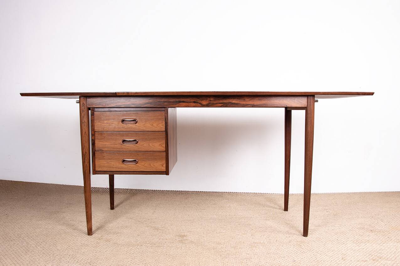 Danish extendable desk, Rosewood and Brass, model OS 51, Arne Vodder.