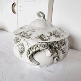 Antique Doulton Brurslem English Porcelain Tureen with Rose and Waratah Pattern from 1920