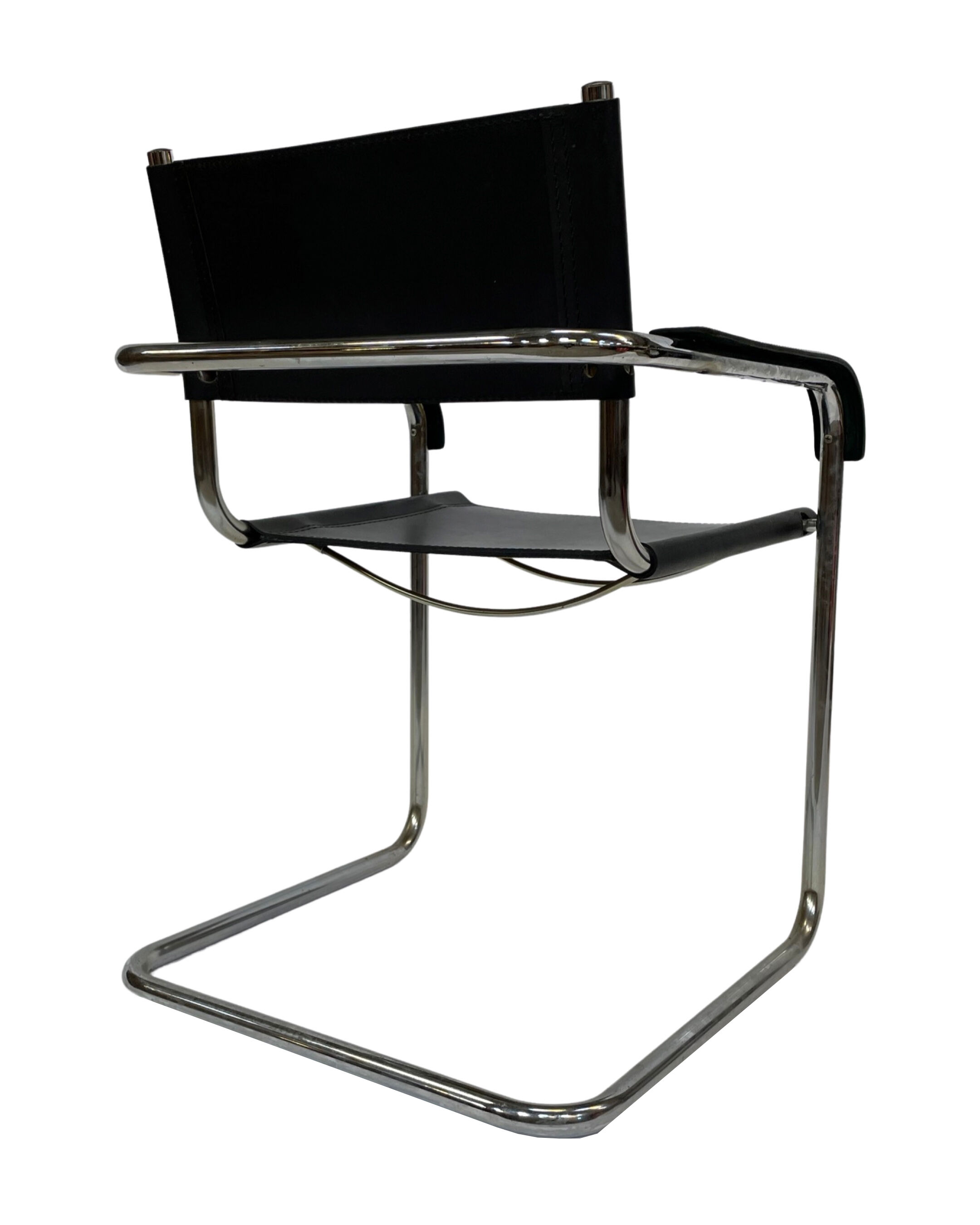 Set of 4 bauhaus cantilever chairs black leather and chrome design