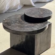 Brown petrified wood coffee table from Indonesia with a double circular top.