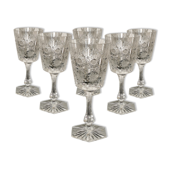 6 St. Louis engraved crystal glasses