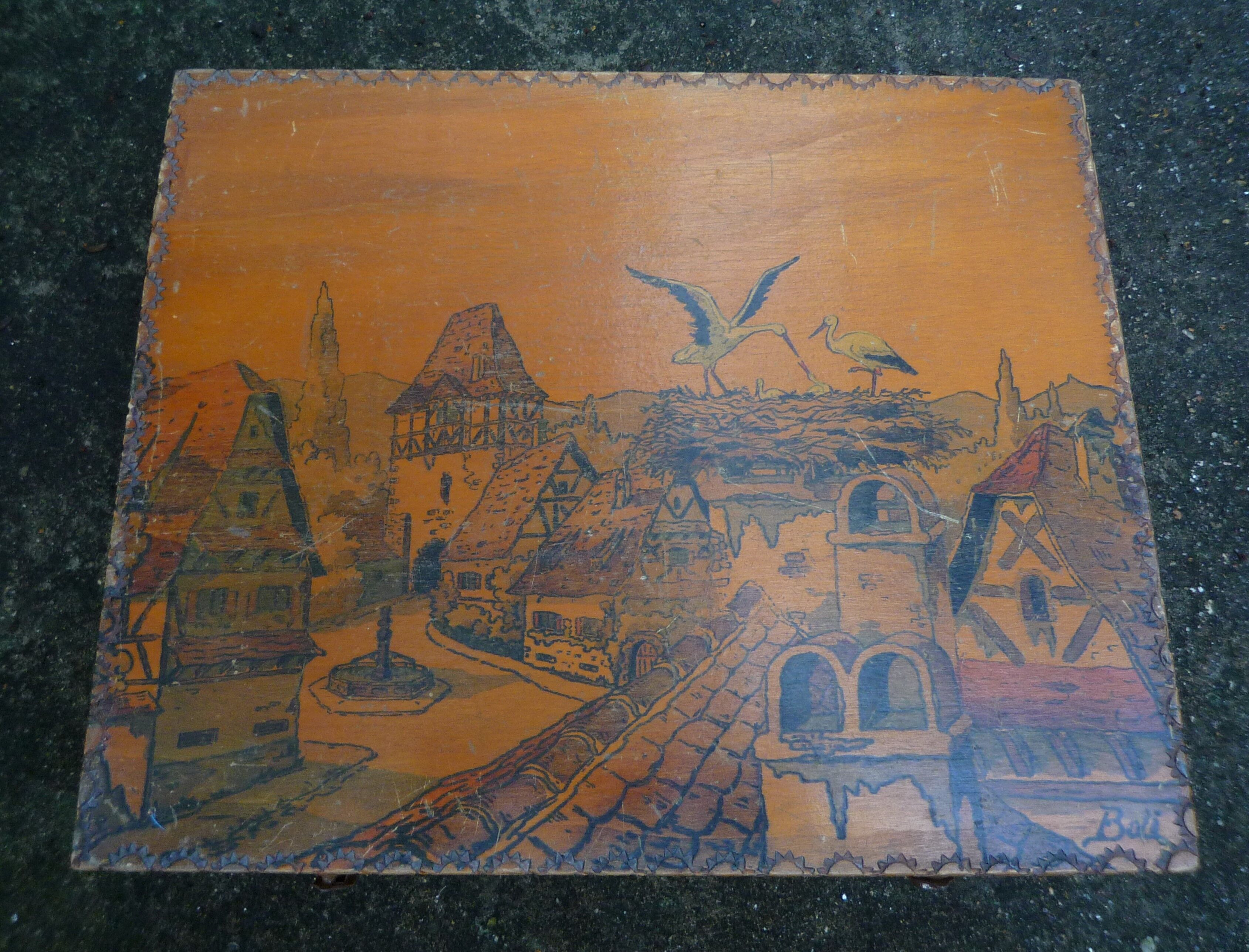 Large wooden box / case Alsatian decoration, mid-twentieth century