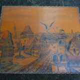 Large wooden box / case Alsatian decoration, mid-twentieth century