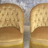 Pair of vintage toad armchairs in golden yellow velvet