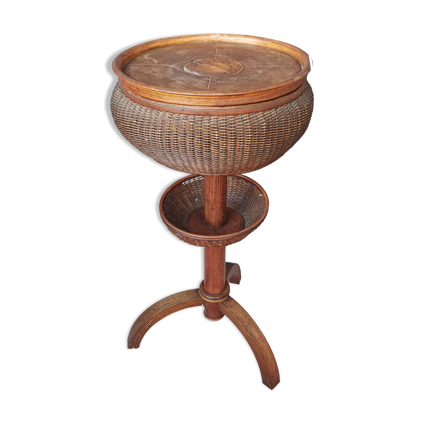 Charles X knitting machine in inlaid rosewood and rattan