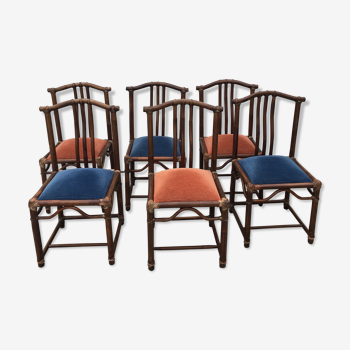 6 bamboo leather chairs 1980