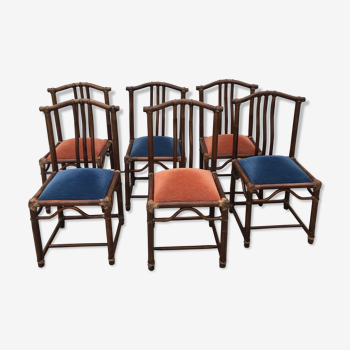 6 chaises bambou cuir 1980
