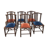 6 chaises bambou cuir 1980