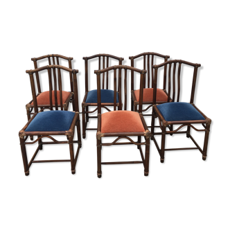 6 bamboo leather chairs 1980