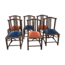 6 chaises bambou cuir 1980