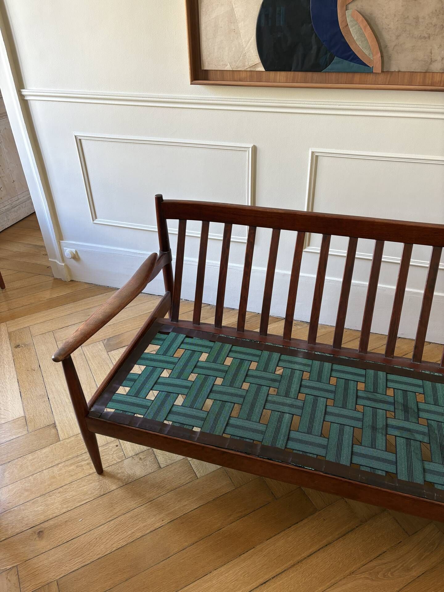 Teak and Danish Scandinavian wool sofa