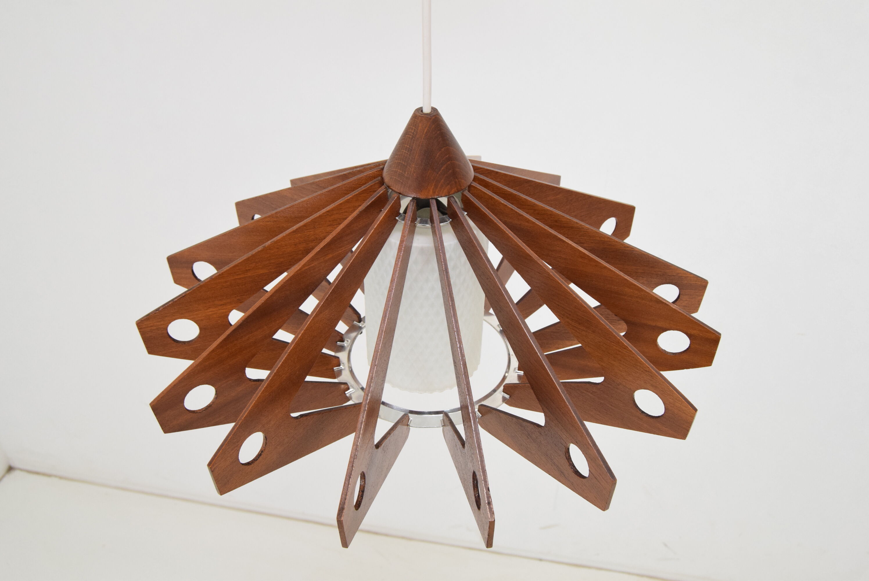 Mid-century wood pendant/drevo humpolec,czechoslovakia,1970's
