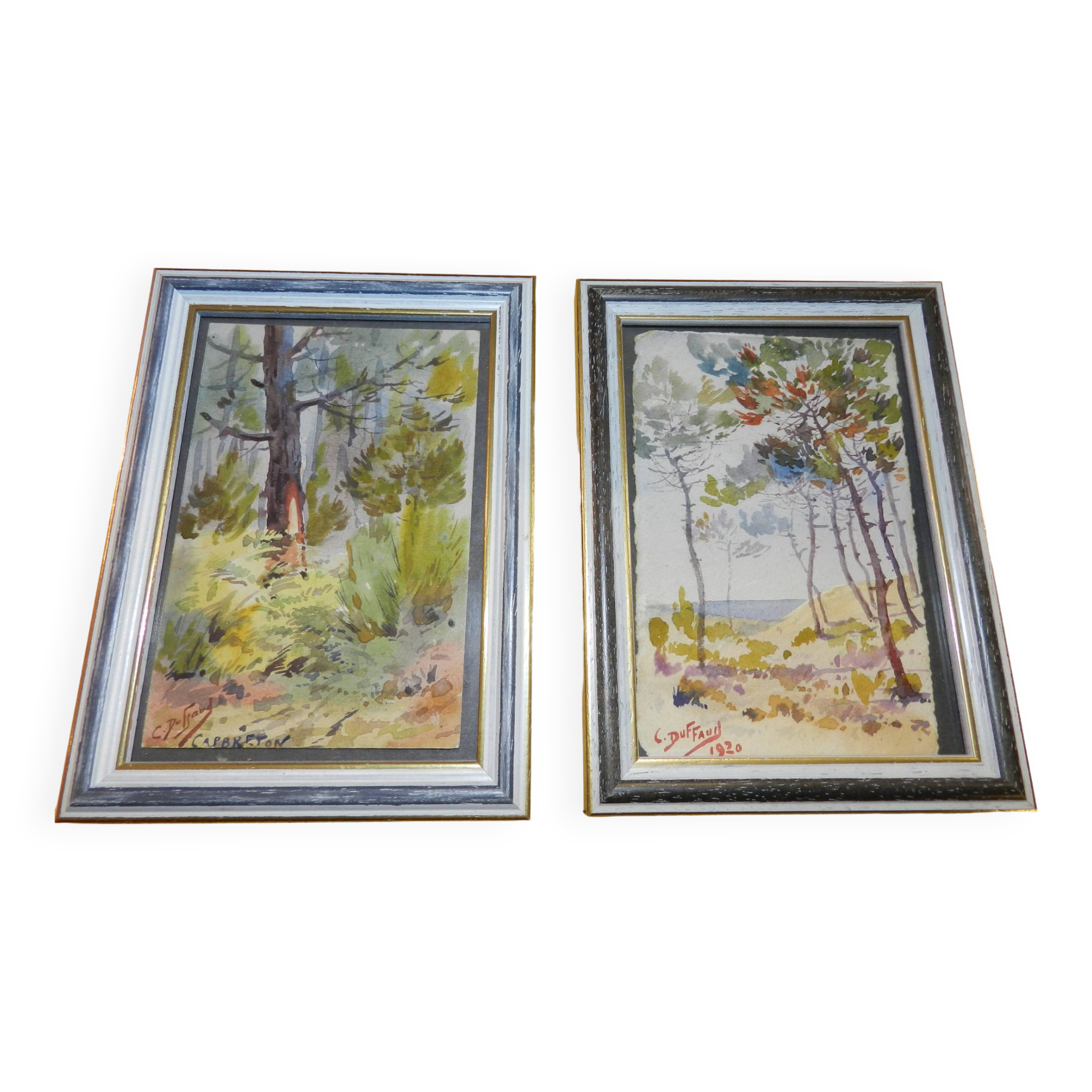 Lot of 2 small watercolors by C.Duffaud from 1920