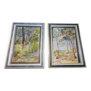 Lot de 2 petites aquarelles - 1920