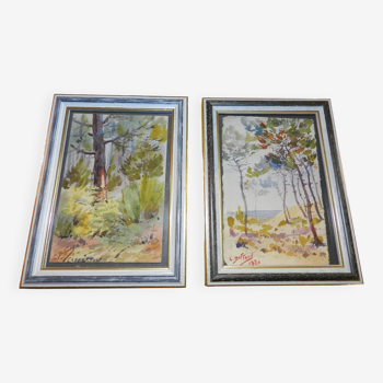 Lot of 2 small watercolors by C.Duffaud from 1920