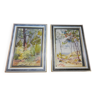 Lot de 2 petites aquarelles de C.Duffaud de 1920