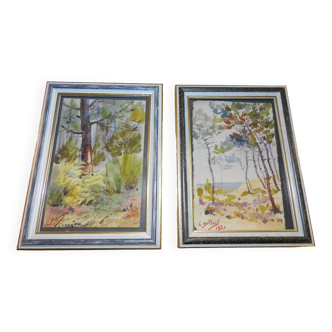 Lot of 2 small watercolors by C.Duffaud from 1920