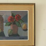Mid-century original Swedish oil on panel still life with pot plant