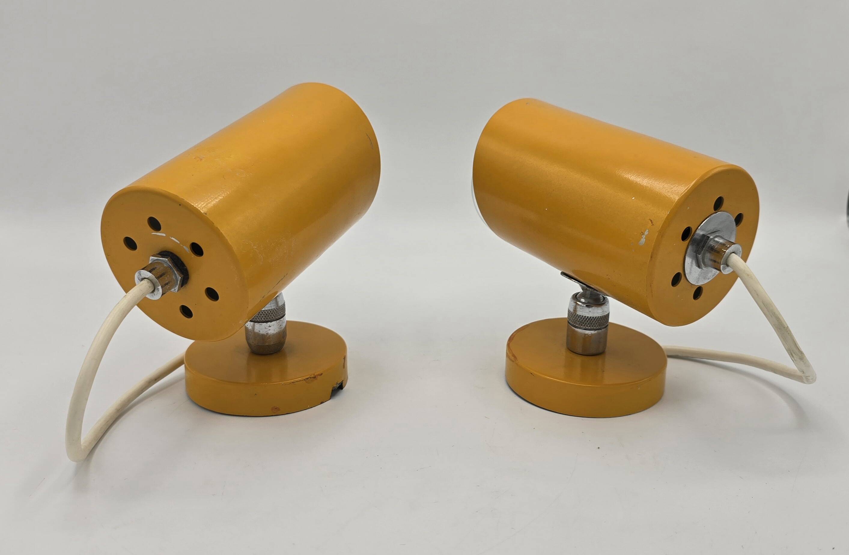 Pair of yellow Space Age wall lights from the 1960s.