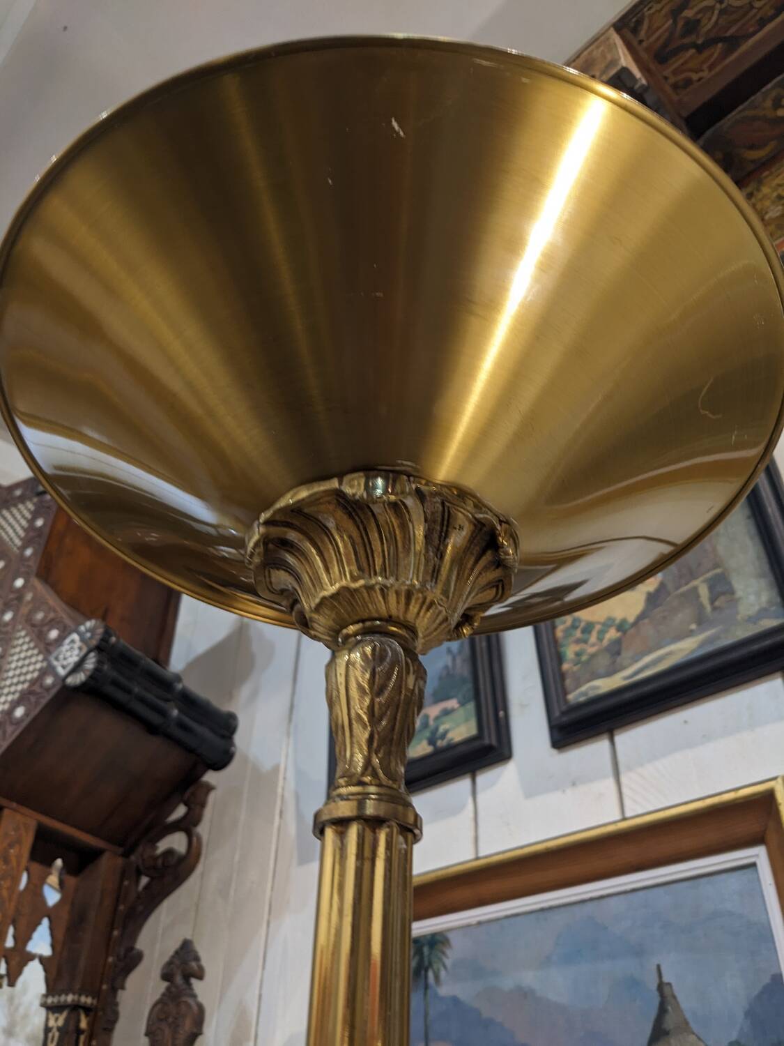 Louis XV floor lamp with bronze reflector by Lucien Gau