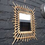 Vintage rectangular rattan mirror