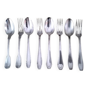Set of 4 x 2 metal silver-plated table cutlery by SFAM and Orbrille.