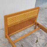 Vintage rattan and solid oak bed 1950s design