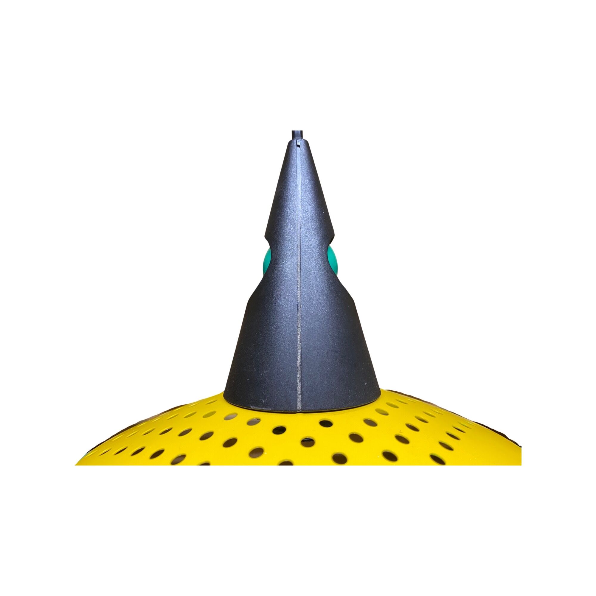 Vintage green-yellow pendant light | small mid century design hanging lamp | retro metal pendant