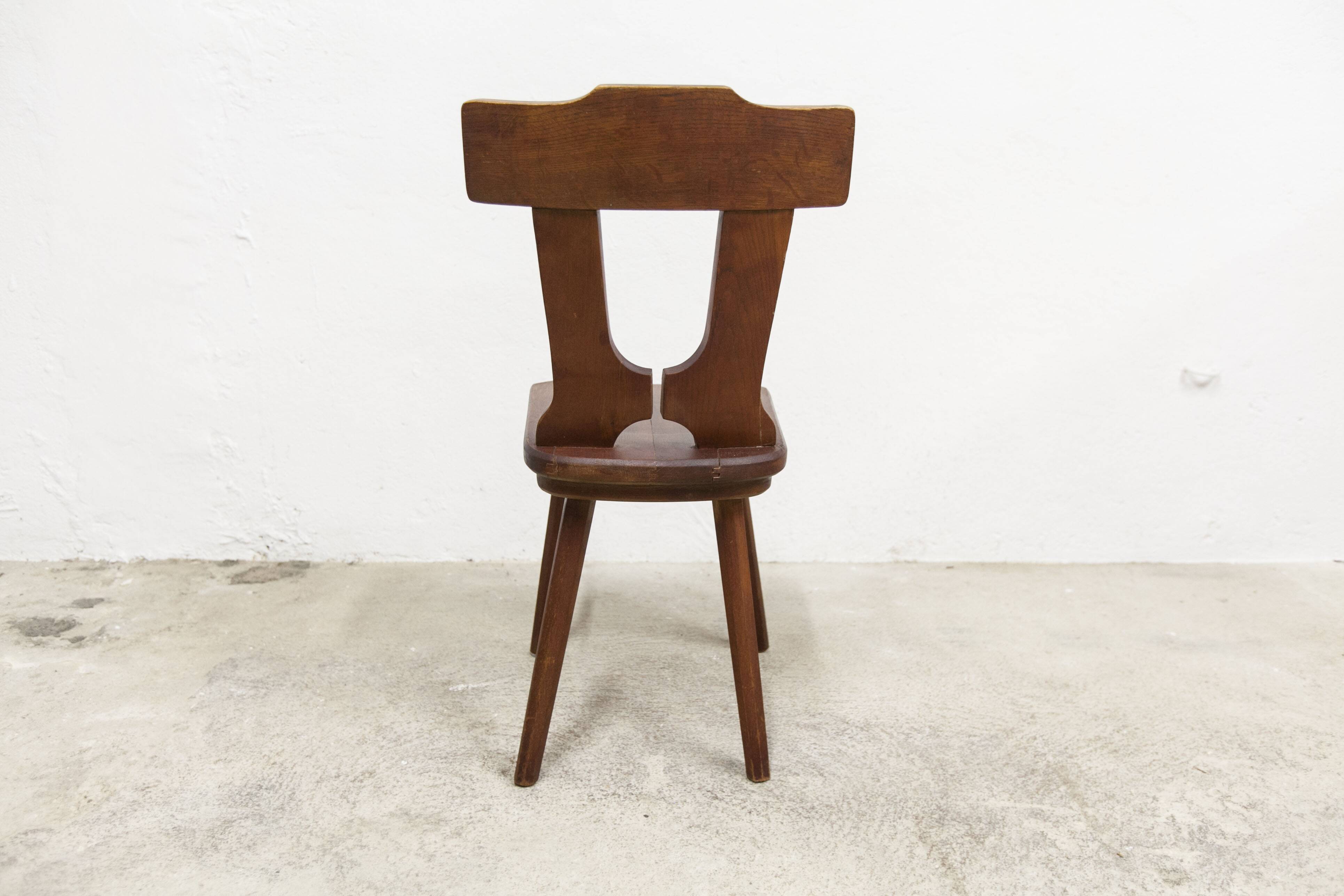Chaise brutaliste 1960 bois massif